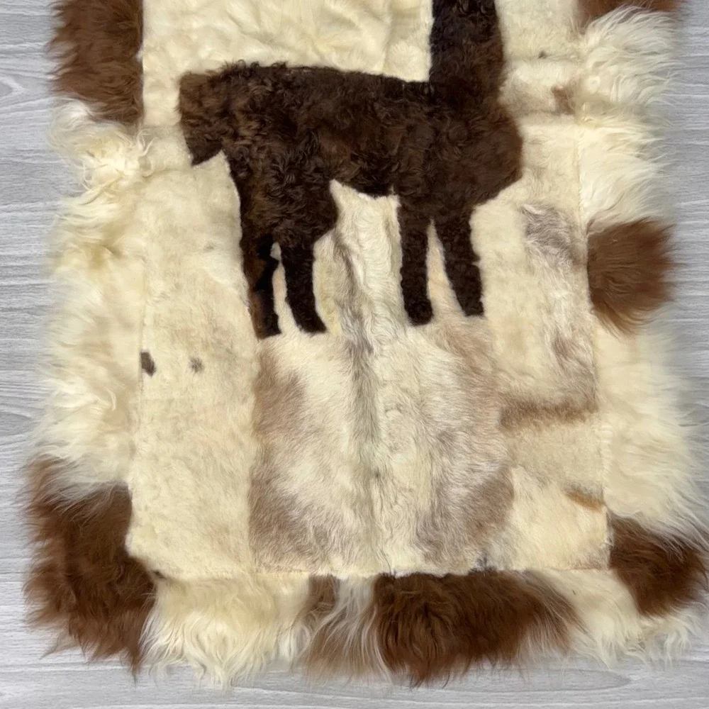 Vtg Alpaca Hide Wall Hanging Rug Peruvian Llama Folk Art Patchwork Decor 18x30in